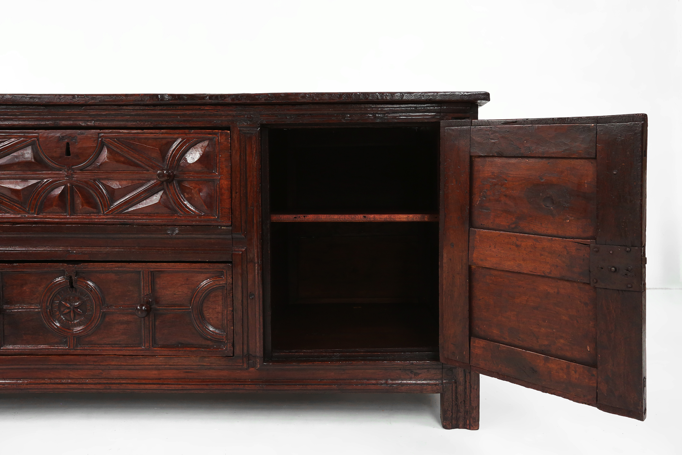 Unique 16th century French geometric sideboard in oakthumbnail